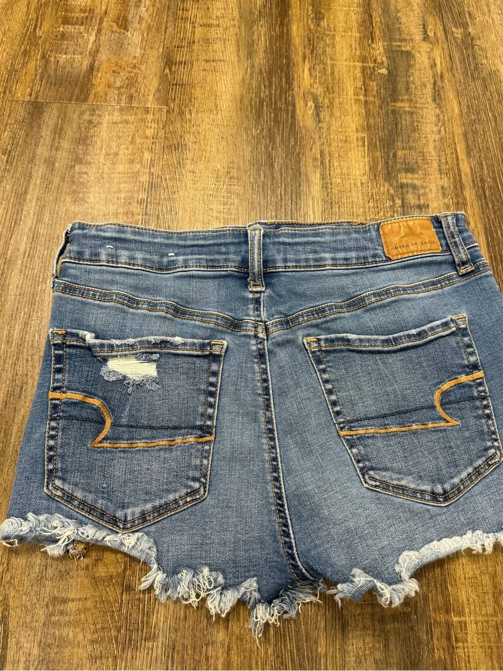 American Eagle Outfitters Blue Distressed High-Rise Denim Shorts Buttonfly